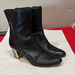 Van Eli Black Leather Heeled Boots with Gold Accent